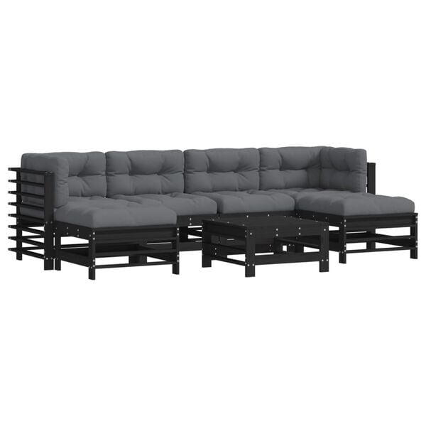 vidaXL 7 Piece Garden Lounge Set with Cushions Black Solid Wood