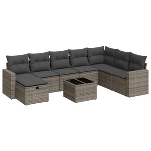 vidaXL 8 Piece Garden Sofa Set with Cushions Grey Poly Rattan