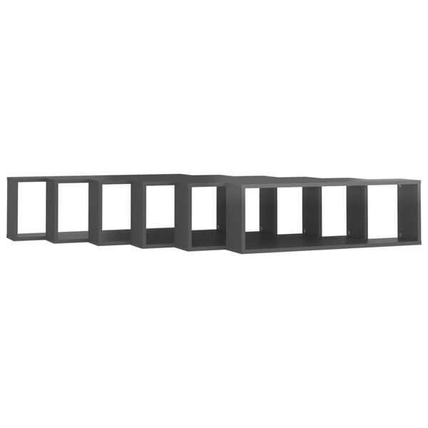 vidaXL Wall Cube Shelf 6 pcs High Gloss Grey 80x15x26.5 cm Engineered Wood