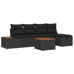 vidaXL Garden Sofa Set 6 pcs Black Poly Rattan