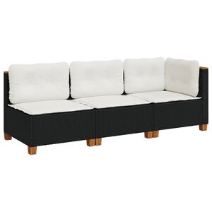 vidaXL Garden Sofa with Cushions 3-Seater Black Poly Rattan