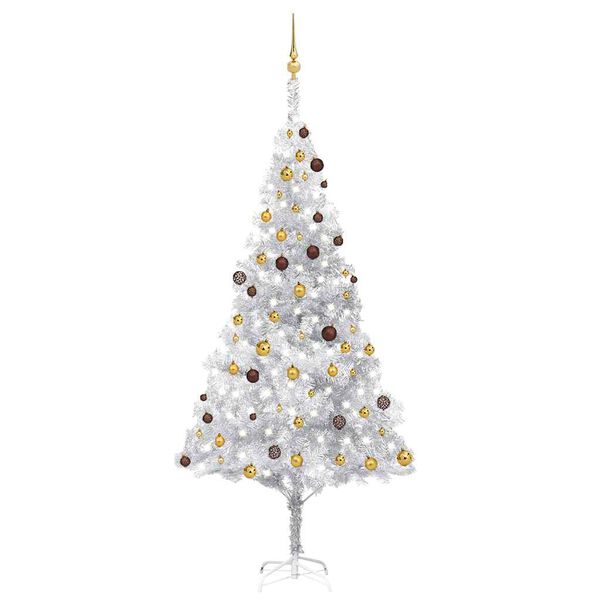 vidaXL Artificial Pre-lit Christmas Tree with Ball Set Silver 240 cm PET