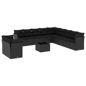vidaXL 12 Piece Garden Sofa Set with Cushions Black Poly Rattan