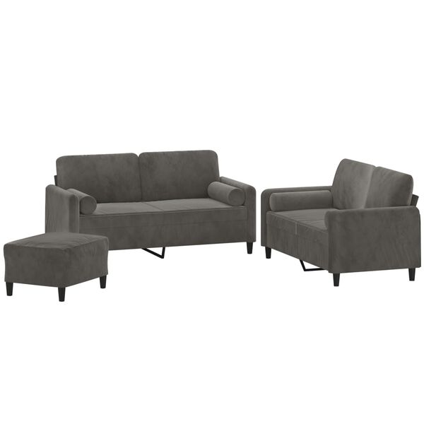 vidaXL 3 Piece Sofa Set with Throw Pillows&Cushions Dark Grey Velvet