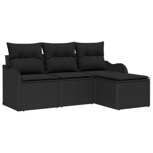 vidaXL Garden Sofa Set with Storage 4 pcs Black Poly Rattan