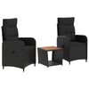 vidaXL Garden Lounge Set 3 pcs Black PE Rattan and Powder-Coated Steel