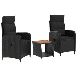 vidaXL Garden Lounge Set 3 pcs Black PE Rattan and Powder-Coated Steel