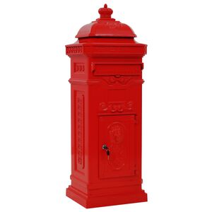 vidaXL Pillar Letterbox | Red | Cast aluminium | Medium | Decorative Inlays