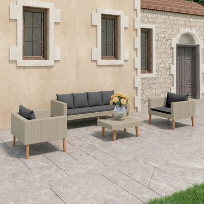 vidaXL 4 Piece Garden Lounge Set with Cushions Poly Rattan Beige