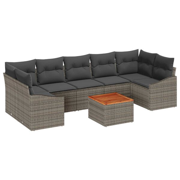 vidaXL Garden Sofa Set with Storage 8 pcs Grey Poly Rattan