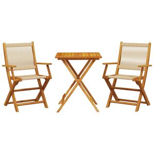 vidaXL 3 Piece Bistro Set Beige Polypropylene and Solid Wood