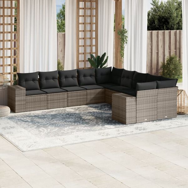vidaXL 10 Piece Garden Sofa Set with Cushions Grey Poly Rattan