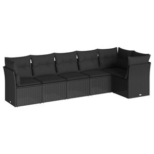 vidaXL 6 Piece Garden Sofa Set with Cushions Black Poly Rattan