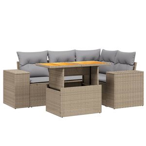 vidaXL 5 Piece Garden Sofa Set with Cushions Beige Poly Rattan