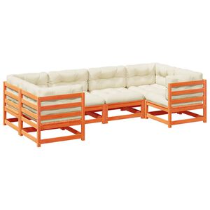 vidaXL 6 Piece Garden Sofa Set with Cushions Wax Brown Solid Wood Pine