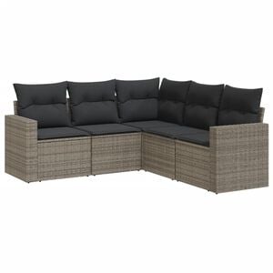 vidaXL 5 Piece Garden Sofa Set with Cushions Grey Poly Rattan