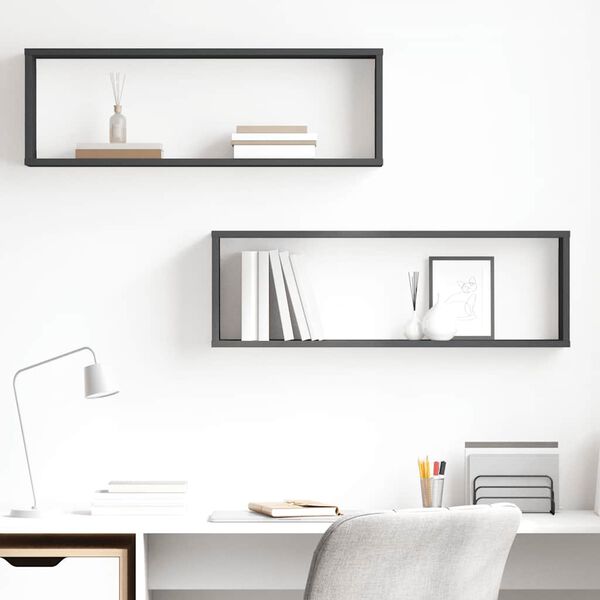 vidaXL Wall Cube Shelf 2 pcs Grey 80x15x26.5 cm Engineered Wood