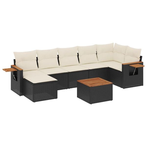 vidaXL 8 Piece Garden Sofa Set with Cushions Black Poly Rattan