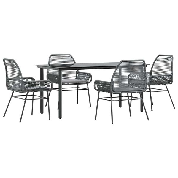 vidaXL 5 Piece Garden Dining Set with Cushions Grey Poly Rattan Glass
