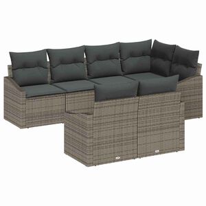 vidaXL Garden Sofa Set with Cushion 7 pcs Grey Poly Rattan