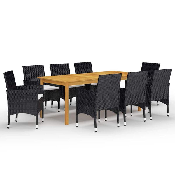 vidaXL 9 Piece Garden Dining Set Black