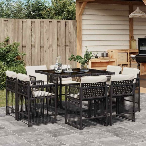 vidaXL 9 Piece Garden Dining Set with Cushions Light Grey Poly Rattan