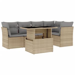 vidaXL 6 Piece Garden Sofa Set with Cushions Beige Poly Rattan