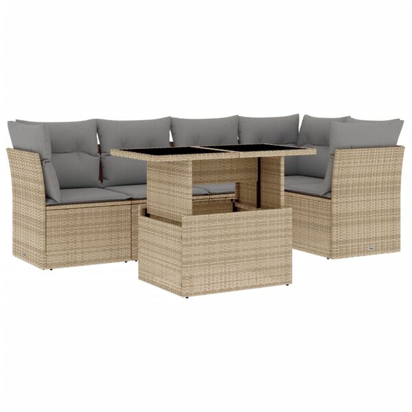 vidaXL 6 Piece Garden Sofa Set with Cushions Beige Poly Rattan