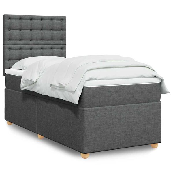 vidaXL Box Spring Bed with Mattress Dark Grey King Single Fabric