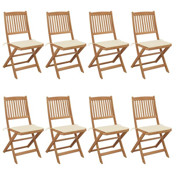 vidaXL Folding Garden Chairs 8 pcs with Cushions Solid Acacia Wood