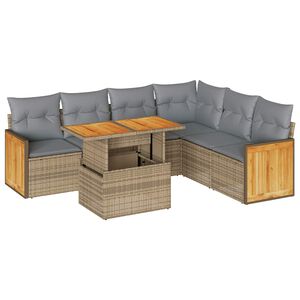 vidaXL 7 Piece Garden Sofa Set with Cushions Beige Poly Rattan Acacia