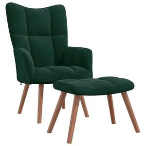 vidaXL Relaxing Chair with a Stool Dark Green Velvet