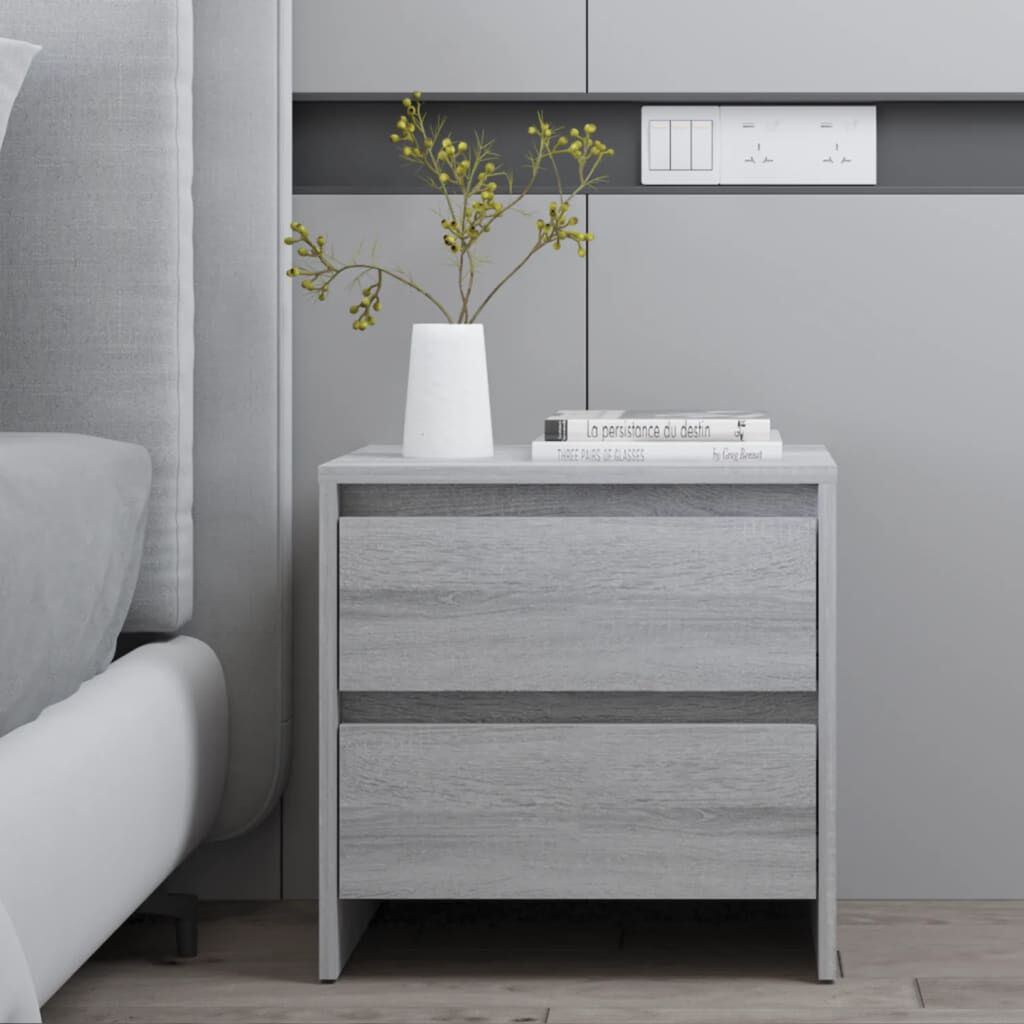 Home Source Bedside Lamp Table Cabinet Bedroom Living Room Storage Unit 2 Drawer Engineered Wood Grey 