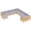 vidaXL 11 Piece Garden Lounge Set with Grey Cushions Pinewood