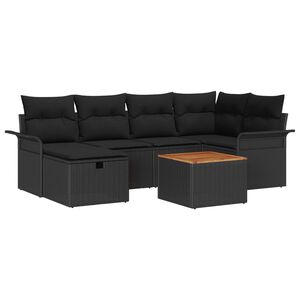 vidaXL Garden Sofa Set with Cushion 7 pcs Black Poly rattan