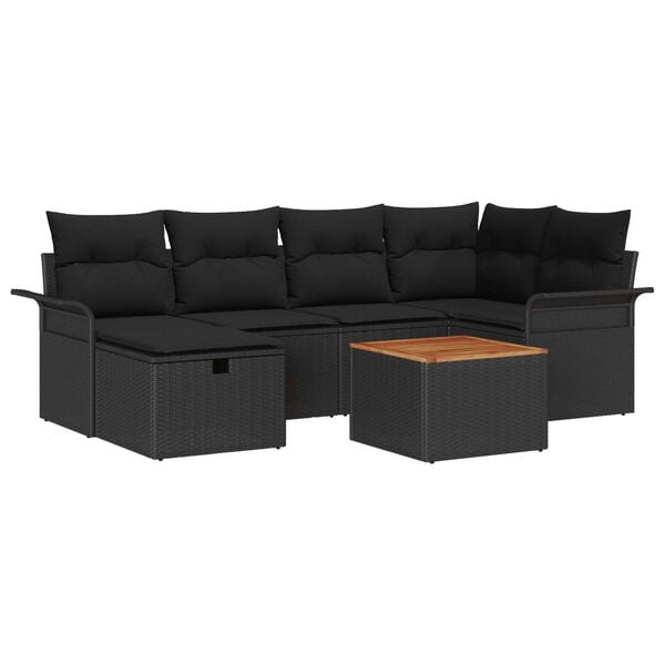 vidaXL Garden Sofa Set with Cushion 7 pcs Black Poly rattan