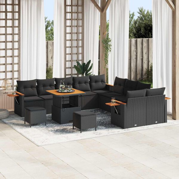 vidaXL Garden Sofa Set with Cushion 17 pcs Black Poly Rattan