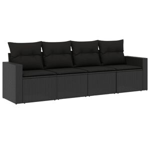 vidaXL 4 Piece Garden Sofa Set with Cushions Black Poly Rattan