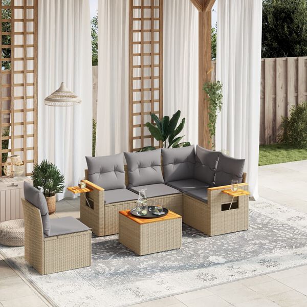 vidaXL 6 Piece Garden Sofa Set with Cushions Beige Poly Rattan