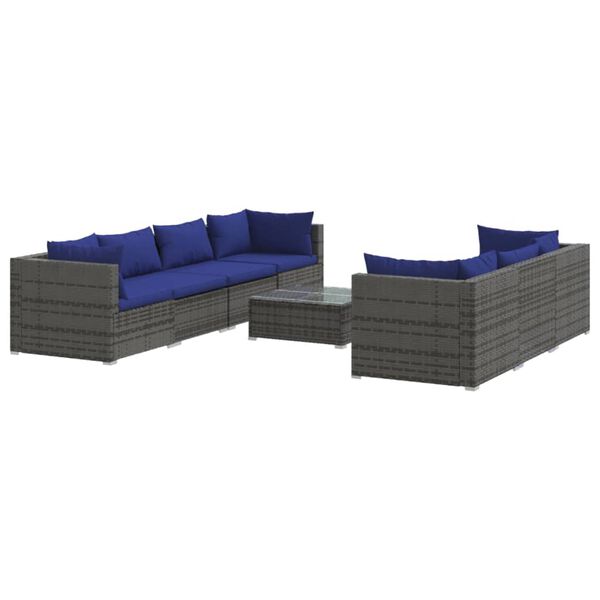 vidaXL 8 Piece Garden Lounge Set with Cushions Poly Rattan Grey