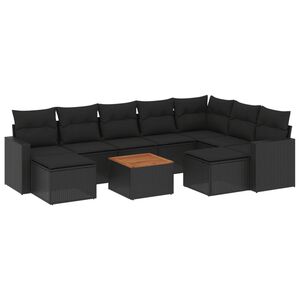 vidaXL 10 Piece Garden Sofa Set with Cushions Black Poly Rattan