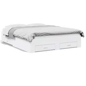 vidaXL Bed Frame with Drawers without Mattress White 150x200 cm King Size