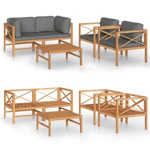 vidaXL Garden Lounge Set | Grey | Solid Teak Wood, Polyester | Medium