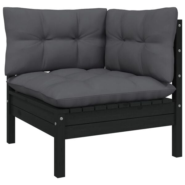 vidaXL 10 Piece Garden Lounge Set with Cushions Black Pinewood