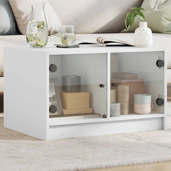 vidaXL Coffee Table with Glass Doors White 68x50x42 cm