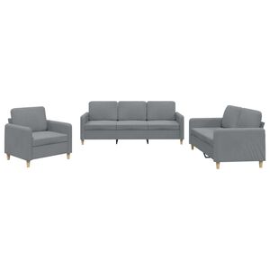 vidaXL 3 Piece Sofa Set with Cushions Light Grey Fabric