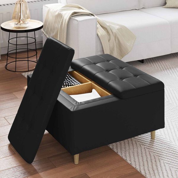 vidaXL Button Stool with Cushion Black 80 x 80 x 45 cm Faux leather