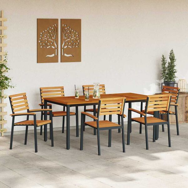 vidaXL Garden Dining Set 7 pcs Black Solid Acacia Wood