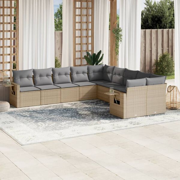vidaXL 10 Piece Garden Sofa Set with Cushions Beige Poly Rattan