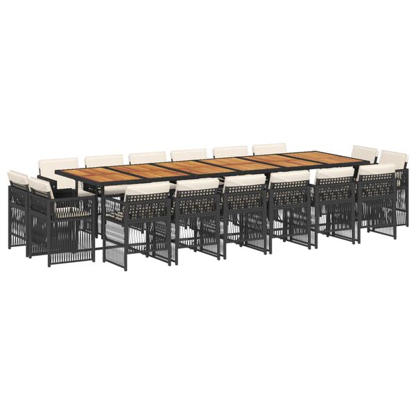 vidaXL 17 Piece Garden Dining Set with Cushions Black Poly Rattan